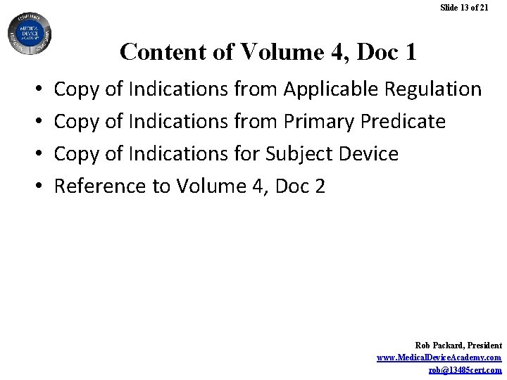 Slide 13 of 21 Content of Volume 4, Doc 1 • • Copy of