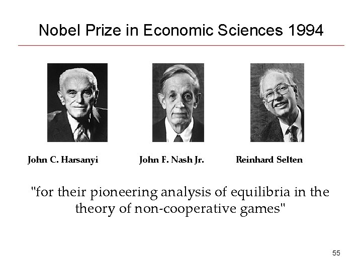Nobel Prize in Economic Sciences 1994 John C. Harsanyi John F. Nash Jr. Reinhard
