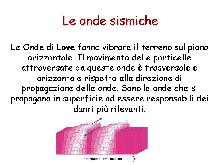 Le onde sismiche Le Onde di Love fanno vibrare il terreno sul piano orizzontale.