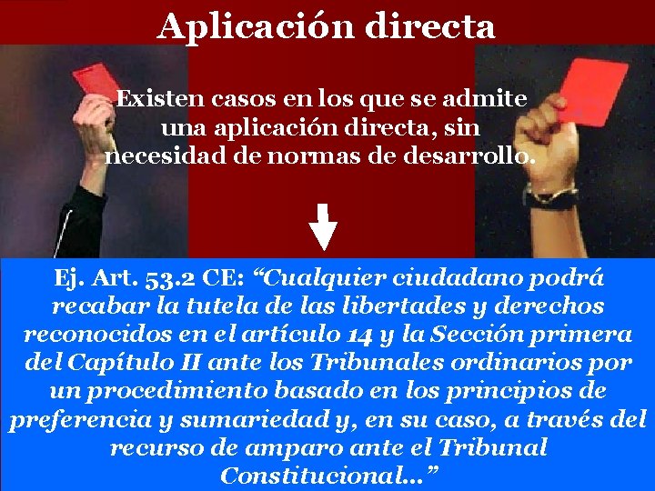 Aplicación directa Existen casos en los que se admite una aplicación directa, sin necesidad