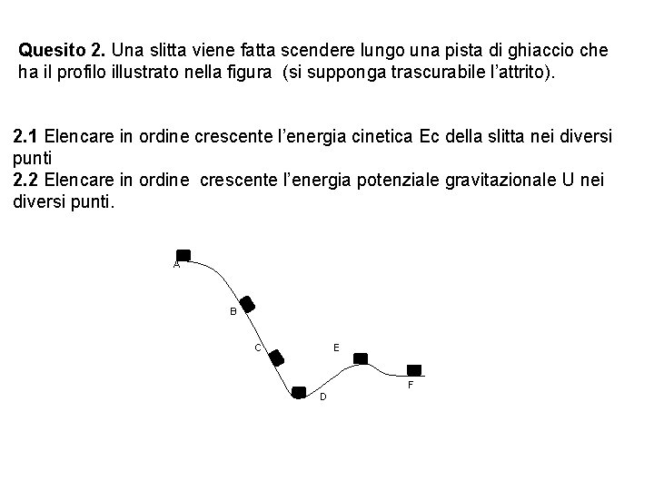 Quesito 2. Una slitta viene fatta scendere lungo una pista di ghiaccio che ha