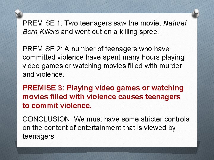 PREMISE 1: Two teenagers saw the movie, Natural Born Killers and went out on