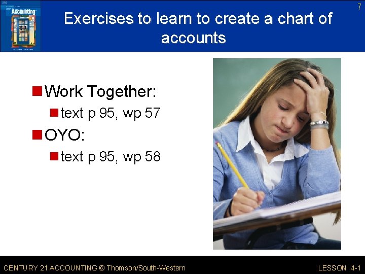 Exercises to learn to create a chart of accounts 7 n Work Together: n