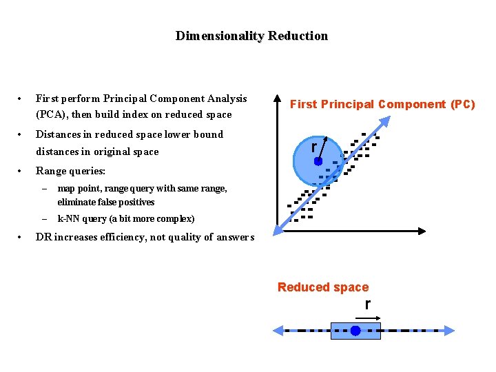 Dimensionality Reduction • First perform Principal Component Analysis (PCA), then build index on reduced