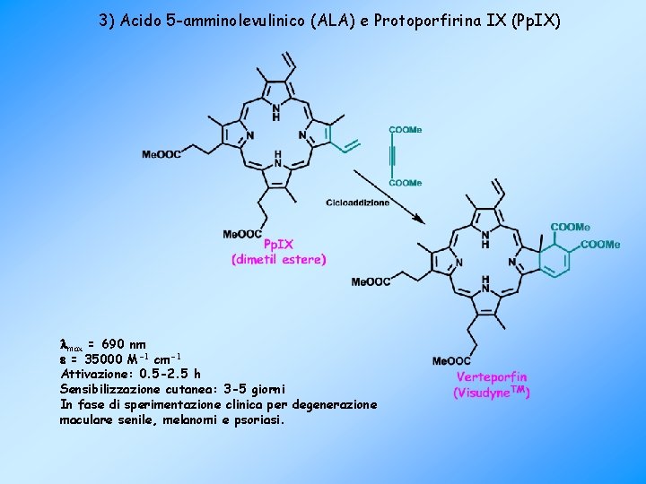 3) Acido 5 -amminolevulinico (ALA) e Protoporfirina IX (Pp. IX) max = 690 nm