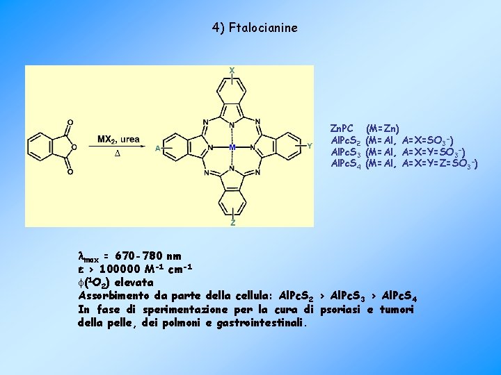 4) Ftalocianine Zn. PC Al. Pc. S 2 Al. Pc. S 3 Al. Pc.