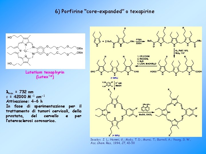 6) Porfirine “core-expanded” o texapirine Lutetium texaphyrin (Lutex. TM) max = 732 nm e