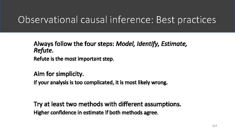 Observational causal inference: Best practices 107 