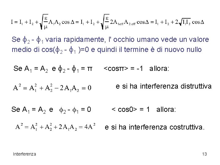Se f 2 - f 1 varia rapidamente, l' occhio umano vede un valore Se f 2 - f 1 varia rapidamente, l' occhio umano vede un valore