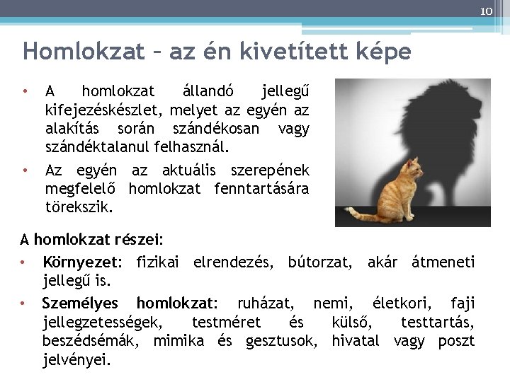 10 Homlokzat – az én kivetített képe 10 • • A homlokzat állandó jellegű