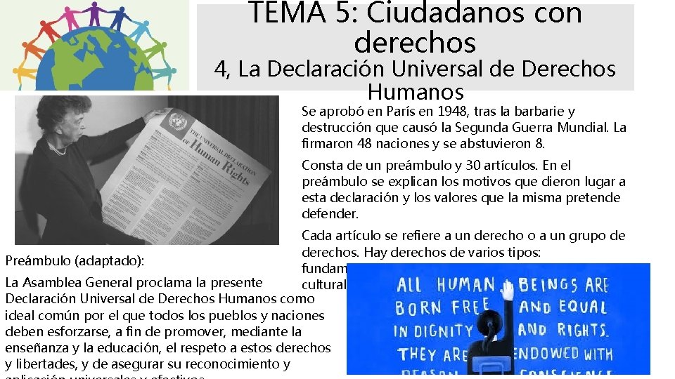 TEMA 5: Ciudadanos con derechos 4, La Declaración Universal de Derechos Humanos Se aprobó