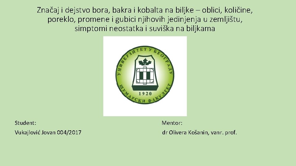 Značaj i dejstvo bora, bakra i kobalta na biljke – oblici, količine, poreklo, promene