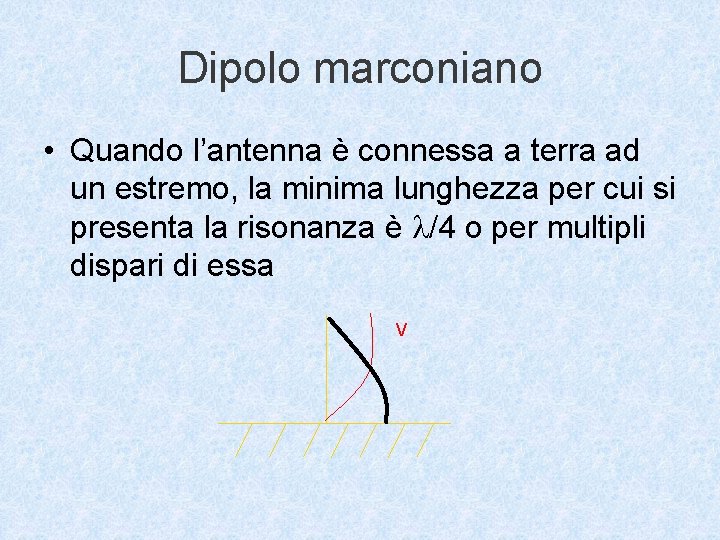 Dipolo marconiano • Quando l’antenna è connessa a terra ad un estremo, la minima