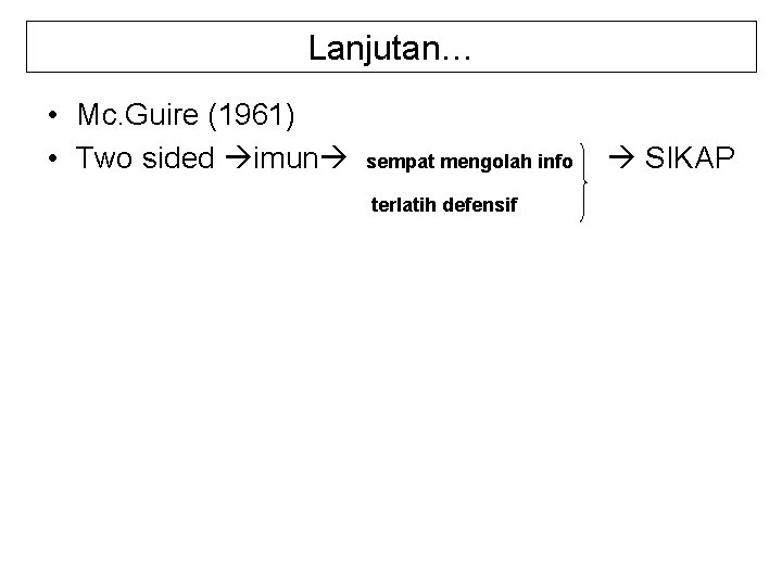 Lanjutan… • Mc. Guire (1961) • Two sided imun sempat mengolah info terlatih defensif