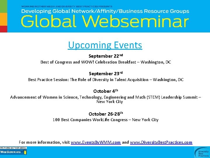 Upcoming Events September 22 nd Best of Congress and WOW! Celebration Breakfast – Washington,