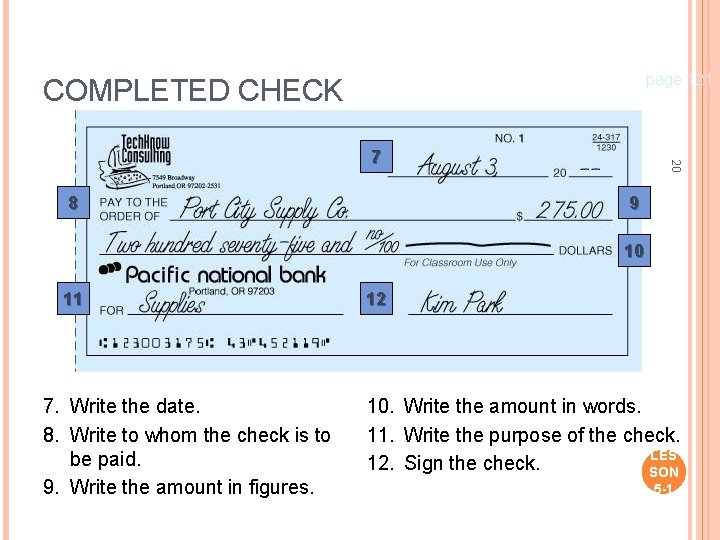 page 121 COMPLETED CHECK 8 20 7 9 10 11 7. Write the date.