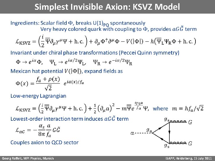 Simplest Invisible Axion: KSVZ Model Georg Raffelt, MPI Physics, Munich ISAPP, Heidelberg, 15 July