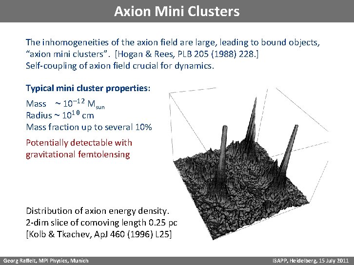 Axion Mini Clusters The inhomogeneities of the axion field are large, leading to bound