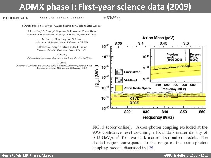 ADMX phase I: First-year science data (2009) Georg Raffelt, MPI Physics, Munich ISAPP, Heidelberg,