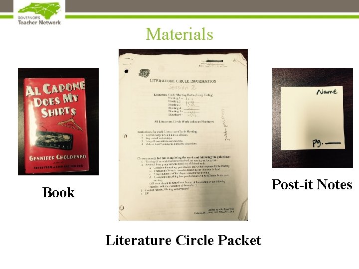 Materials Post-it Notes Book Literature Circle Packet 