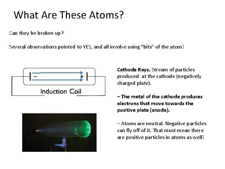 What Are These Atoms? Can they be broken up? Several observations pointed to YES,