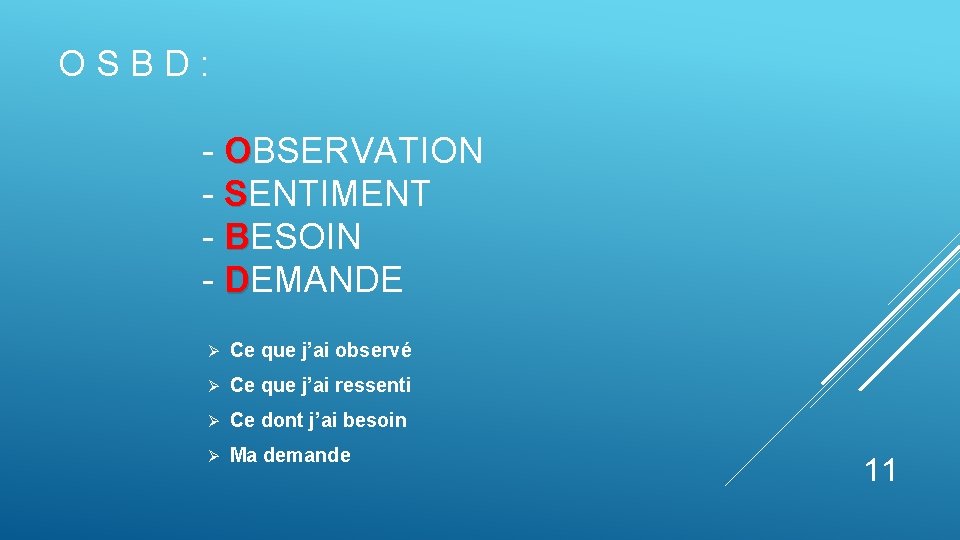  O S B D : - OBSERVATION - SENTIMENT - BESOIN - DEMANDE