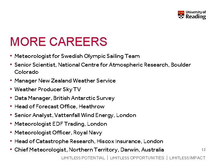 MORE CAREERS • Meteorologist for Swedish Olympic Sailing Team • Senior Scientist, National Centre