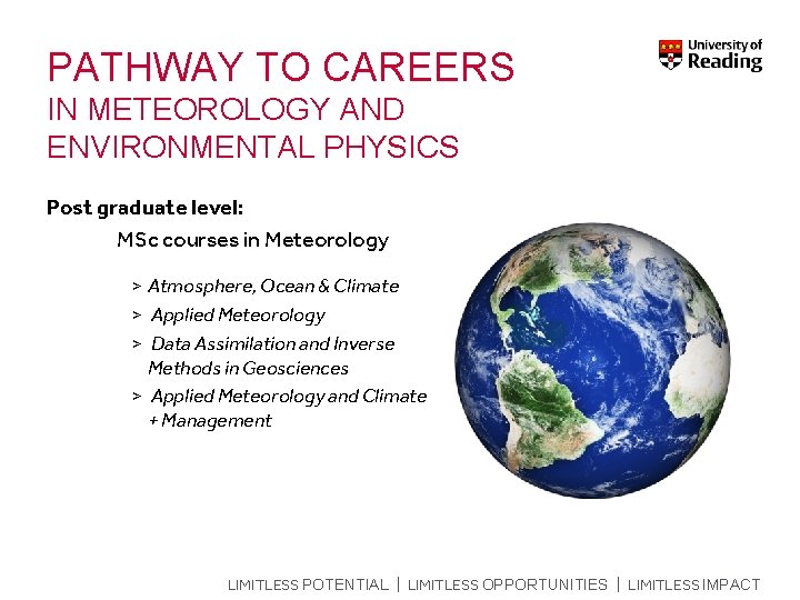 PATHWAY TO CAREERS IN METEOROLOGY AND ENVIRONMENTAL PHYSICS Post graduate level: MSc courses in