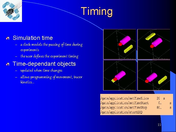 Timing Simulation time – a clock models the passing of time during experiments –
