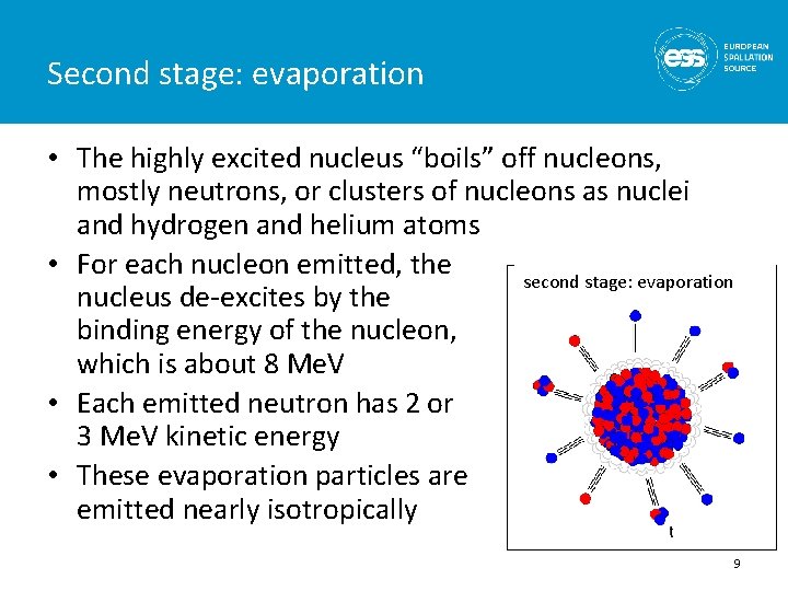 Second stage: evaporation • The highly excited nucleus “boils” off nucleons, mostly neutrons, or