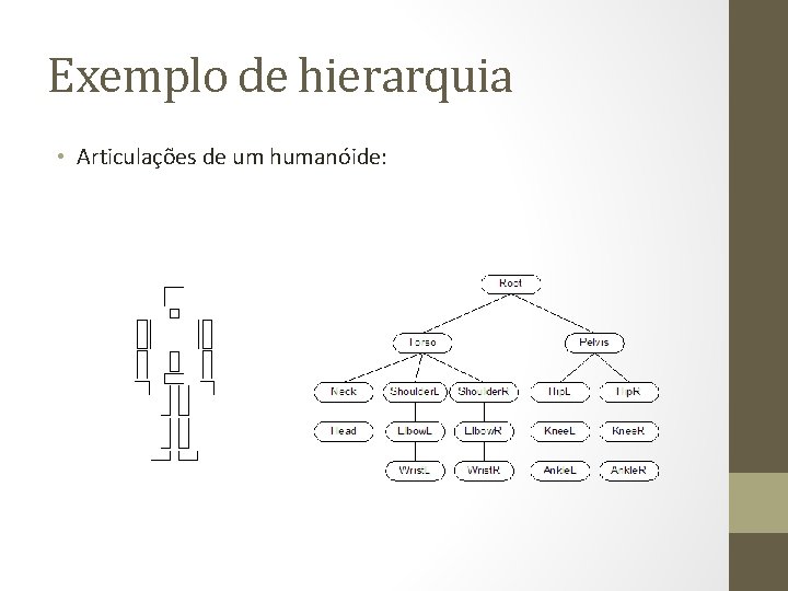 Exemplo de hierarquia • Articulações de um humanóide: 
