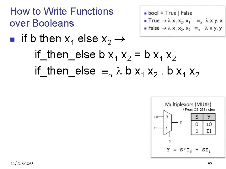 How to Write Functions over Booleans n if b then x 1 else x