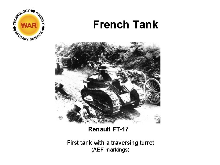 French Tank Renault FT-17 First tank with a traversing turret (AEF markings) 