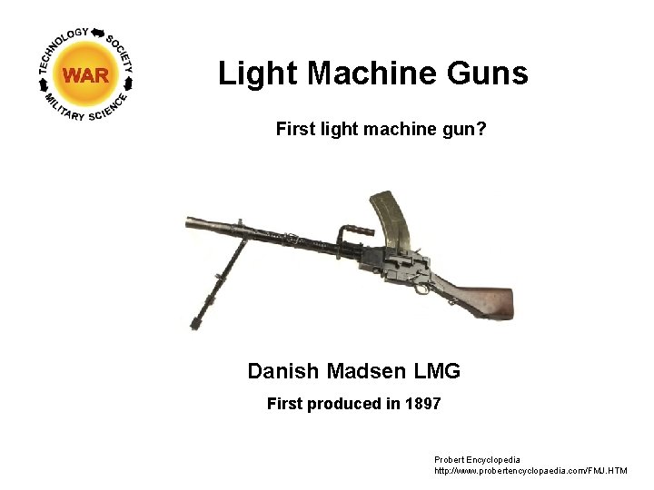 Light Machine Guns First light machine gun? Danish Madsen LMG First produced in 1897