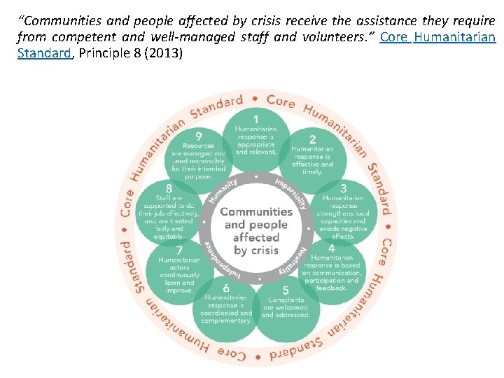 “Communities and people affected by crisis receive the assistance they require from competent and