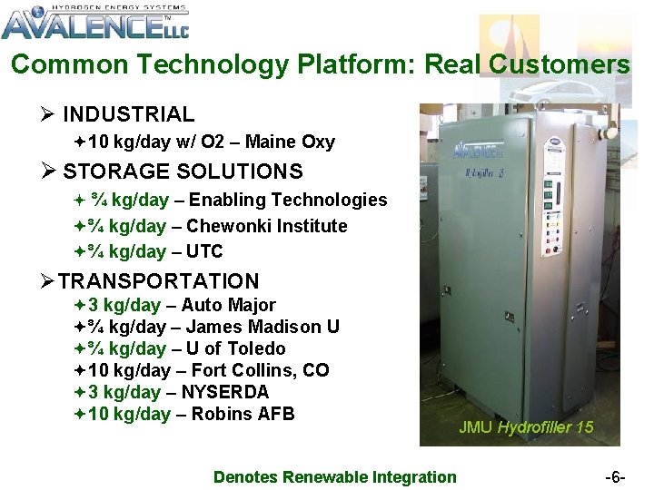 Common Technology Platform: Real Customers Ø INDUSTRIAL ª 10 kg/day w/ O 2 –