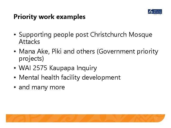 Priority work examples • Supporting people post Christchurch Mosque Attacks • Mana Ake, Piki Priority work examples • Supporting people post Christchurch Mosque Attacks • Mana Ake, Piki