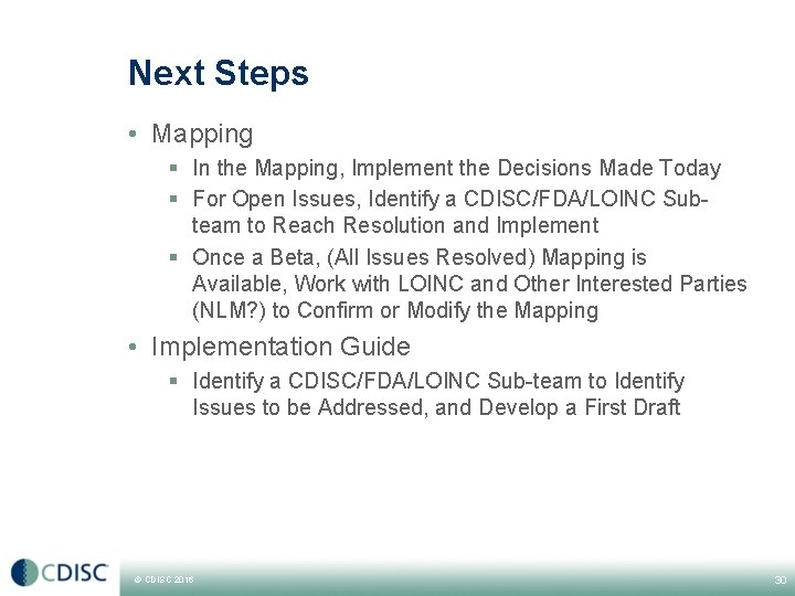 Next Steps • Mapping § In the Mapping, Implement the Decisions Made Today § Next Steps • Mapping § In the Mapping, Implement the Decisions Made Today §