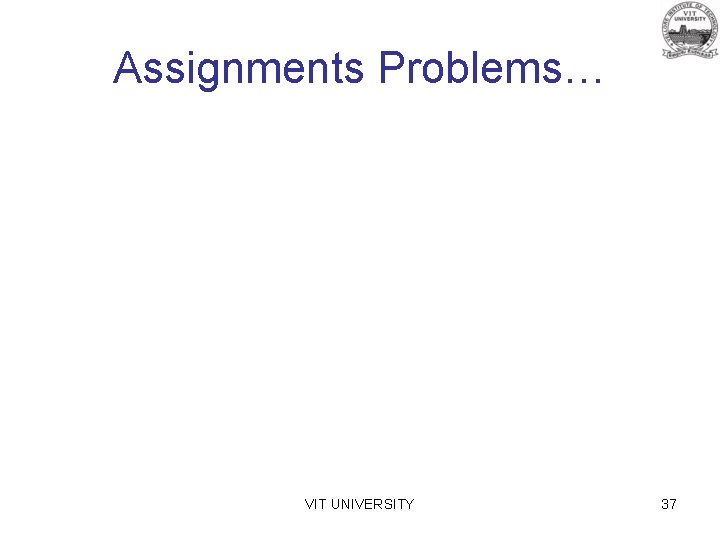 Assignments Problems… VIT UNIVERSITY 37 