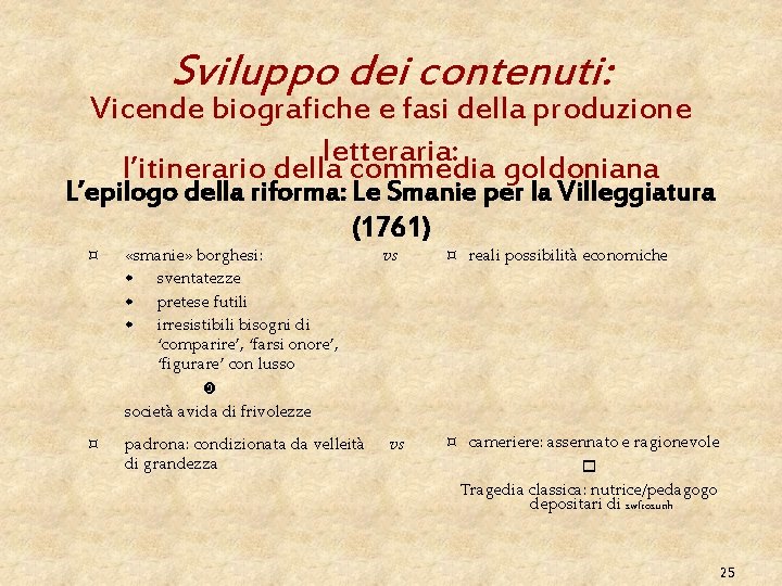 Sviluppo dei contenuti: Vicende biografiche e fasi della produzione letteraria: l’itinerario della commedia goldoniana