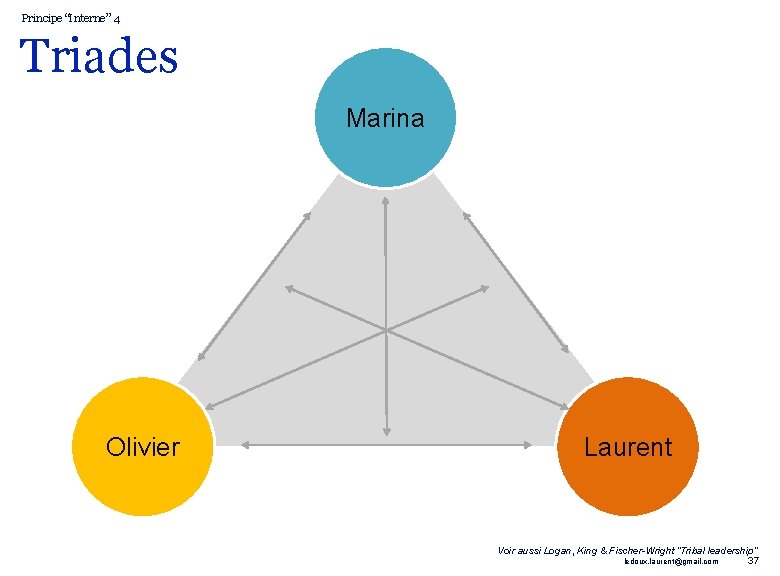 Principe “Interne” 4 Triades Marina Olivier Laurent Voir aussi Logan, King & Fischer-Wright “Tribal