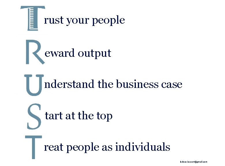 rust your people eward output nderstand the business case tart at the top reat
