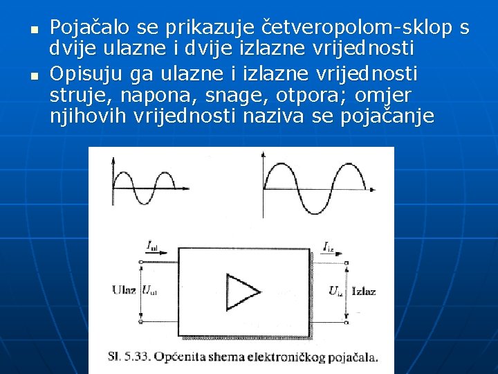 n n Pojačalo se prikazuje četveropolom-sklop s dvije ulazne i dvije izlazne vrijednosti Opisuju