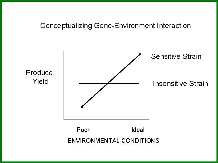 Conceptualizing Gene-Environment Interaction Sensitive Strain Produce Yield Insensitive Strain Poor Ideal ENVIRONMENTAL CONDITIONS 