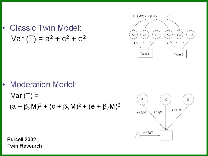  • Classic Twin Model: Var (T) = a 2 + c 2 +