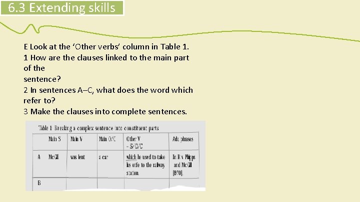 6. 3 Extending skills E Look at the ‘Other verbs’ column in Table 1.