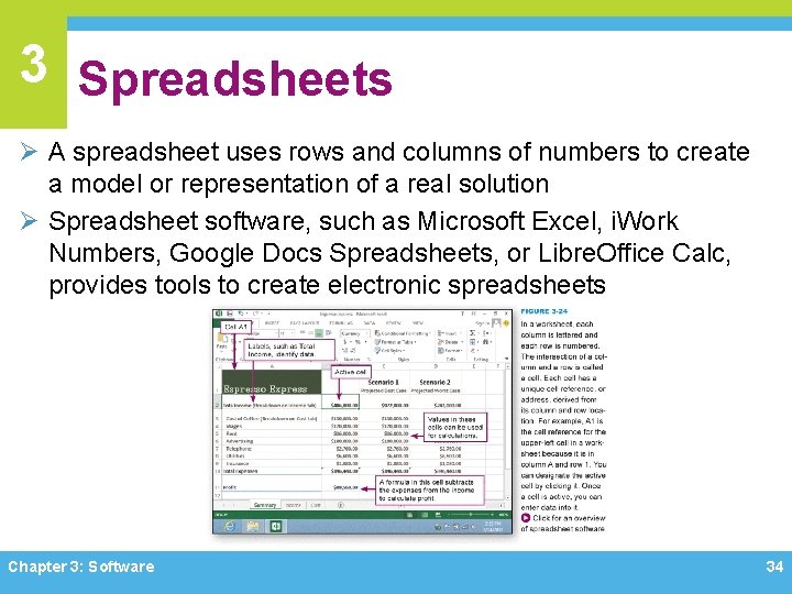 3 Spreadsheets Ø A spreadsheet uses rows and columns of numbers to create a 3 Spreadsheets Ø A spreadsheet uses rows and columns of numbers to create a