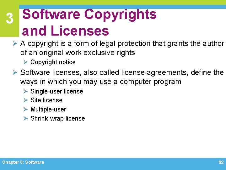 3 Software Copyrights and Licenses Ø A copyright is a form of legal protection 3 Software Copyrights and Licenses Ø A copyright is a form of legal protection