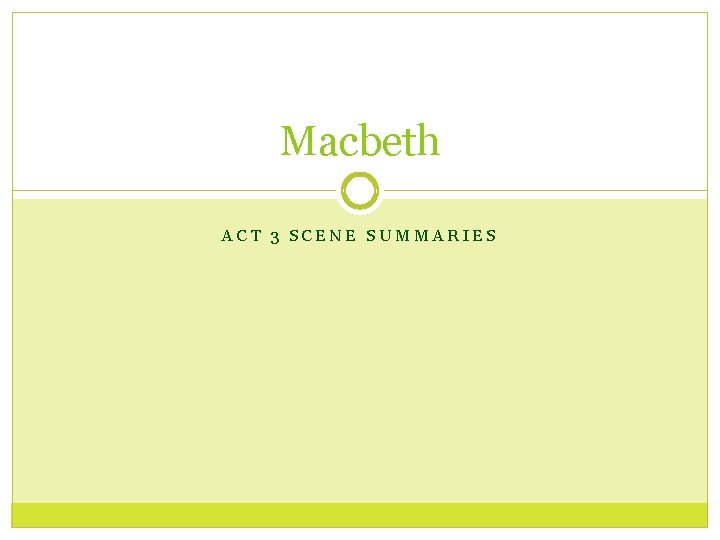 Macbeth ACT 3 SCENE SUMMARIES 
