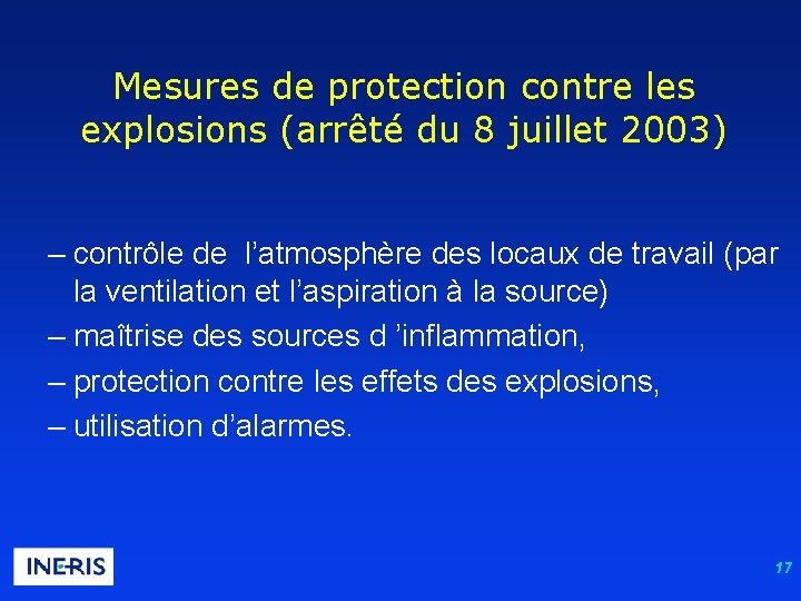 Mesures de protection contre les explosions (arrêté du 8 juillet 2003) – contrôle de